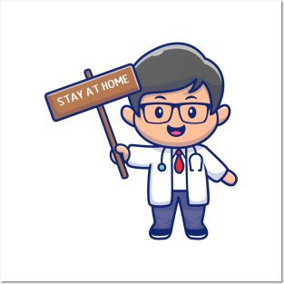 Cute doctor stay at home cartoon Posters and Art